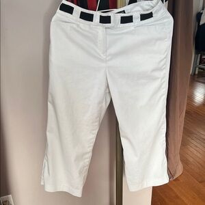 White Cropped Pants with Black Waistband Detail